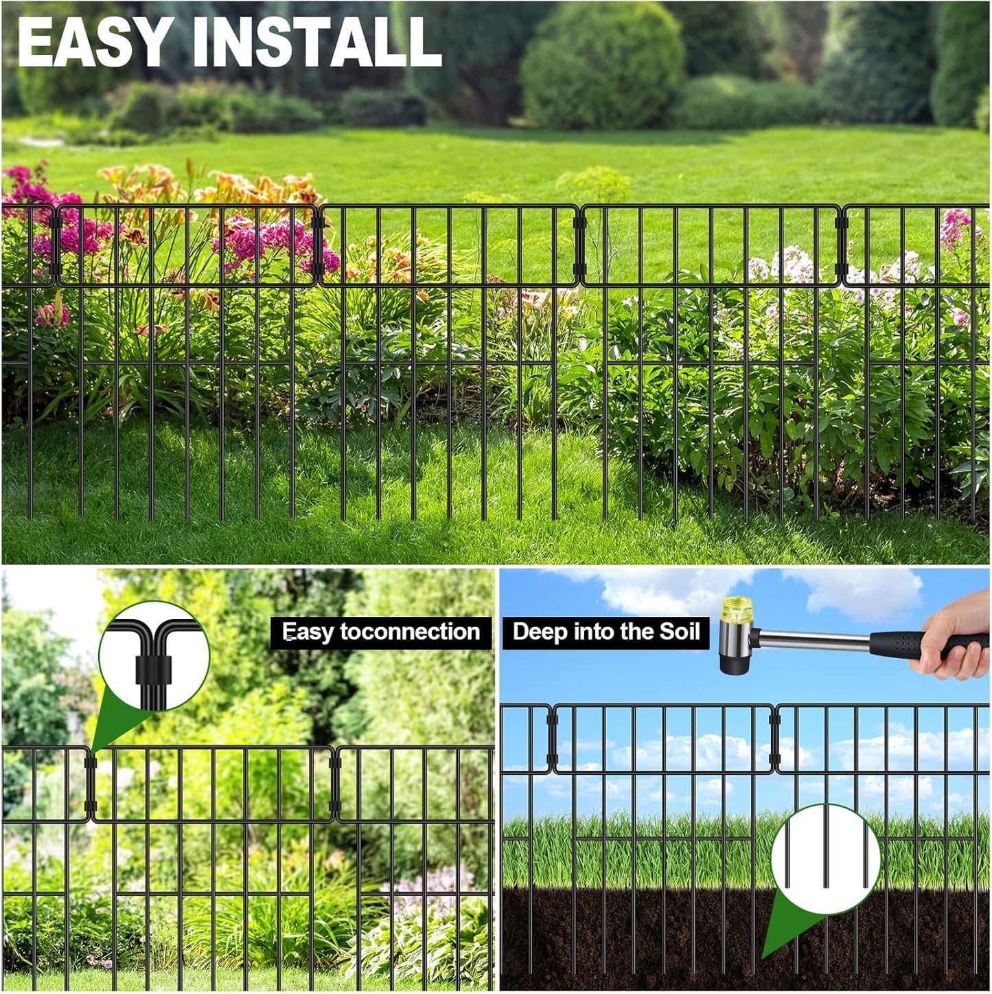 Decoration Garden Fence 16.5in x 10ft, 10 Pack Rustproof Metal Animal Barrier Fence, Arched Flower Bed Edge Decorative Rabbit (25 Panels - 17 in(H) X 27 ft(L))