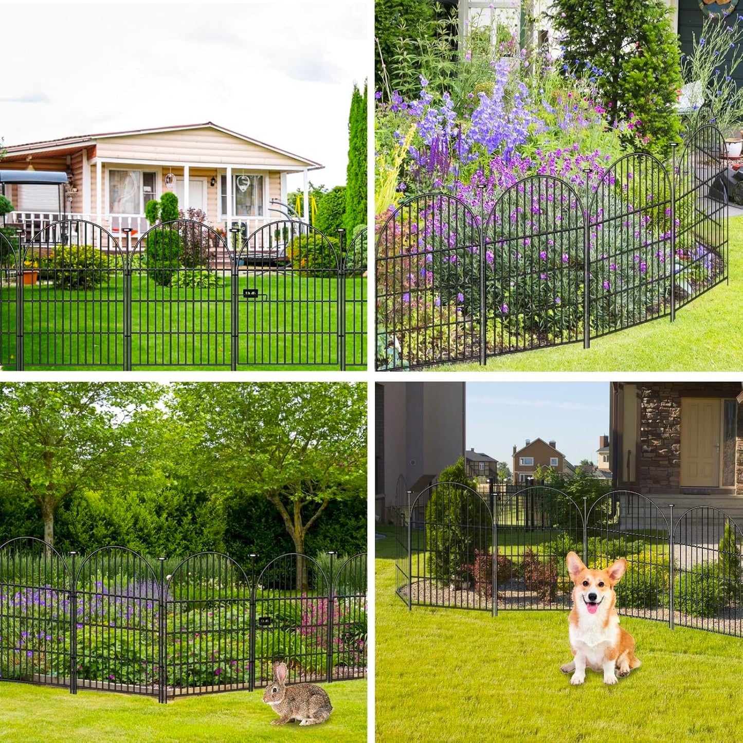 Tall Garden Fence with Gate, 32 in(H) x35 Ft(L) Garden Fencing Animal Barrier, 16 Panels Dog Digging Fences Barrier, Black Rustproof Flower Fence Border, Flower Bed Fencing for Outdoor Yard