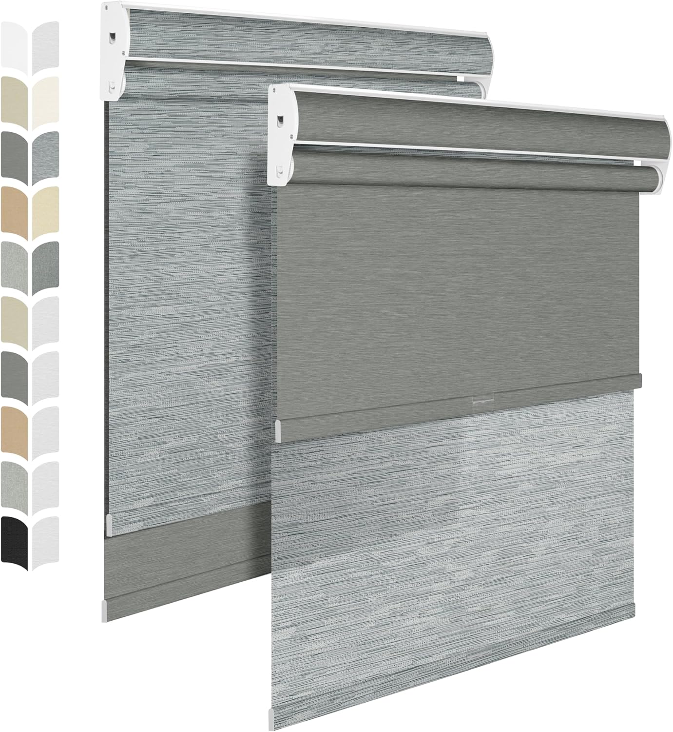 BERISSA Cordless Dual Roller Shades with Cassette Valance,Double Window Shades Blackout and Light Filtering Shades,Day and Night Roller Shades for Home Office Door.Striped Jacquard Grey.28 W x 80" H