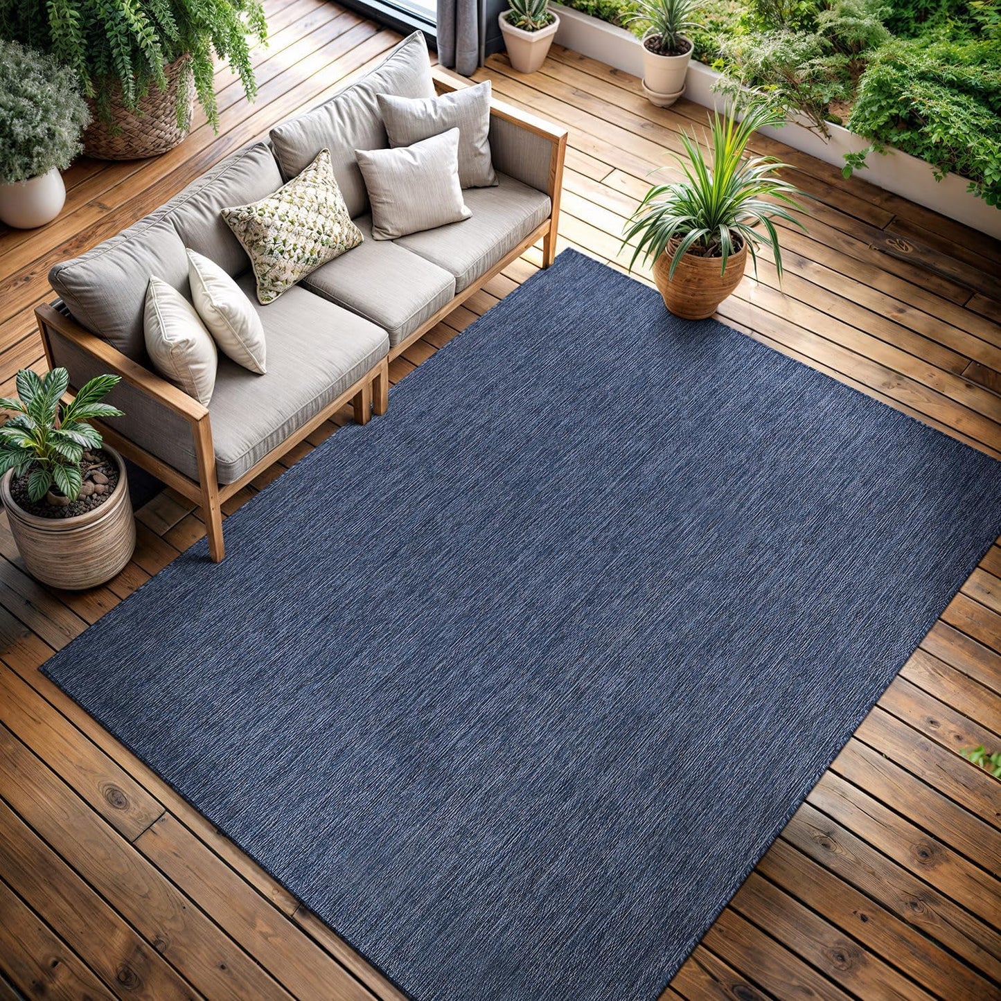 CAMILSON Outdoor Rug 6x9 Modern Area Rugs for Indoor and Outdoor Patios and Porches - Waterproof, Washable, Non-Shedding, Easy-to-Clean Outside Carpet (6 x 9, Solid - Navy Blue)