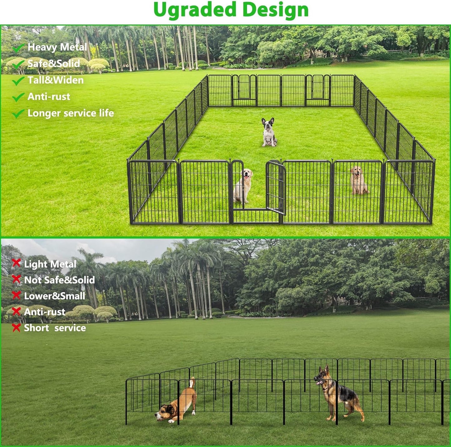 Decorative Black Metal Fencing Garden Fence with Gate, 46ft(L) 32in(H) 20 Fence Panels No Dig Fence Rustproof Animal Barrier Fence Temporary Dog Panels Fencing Outdoor