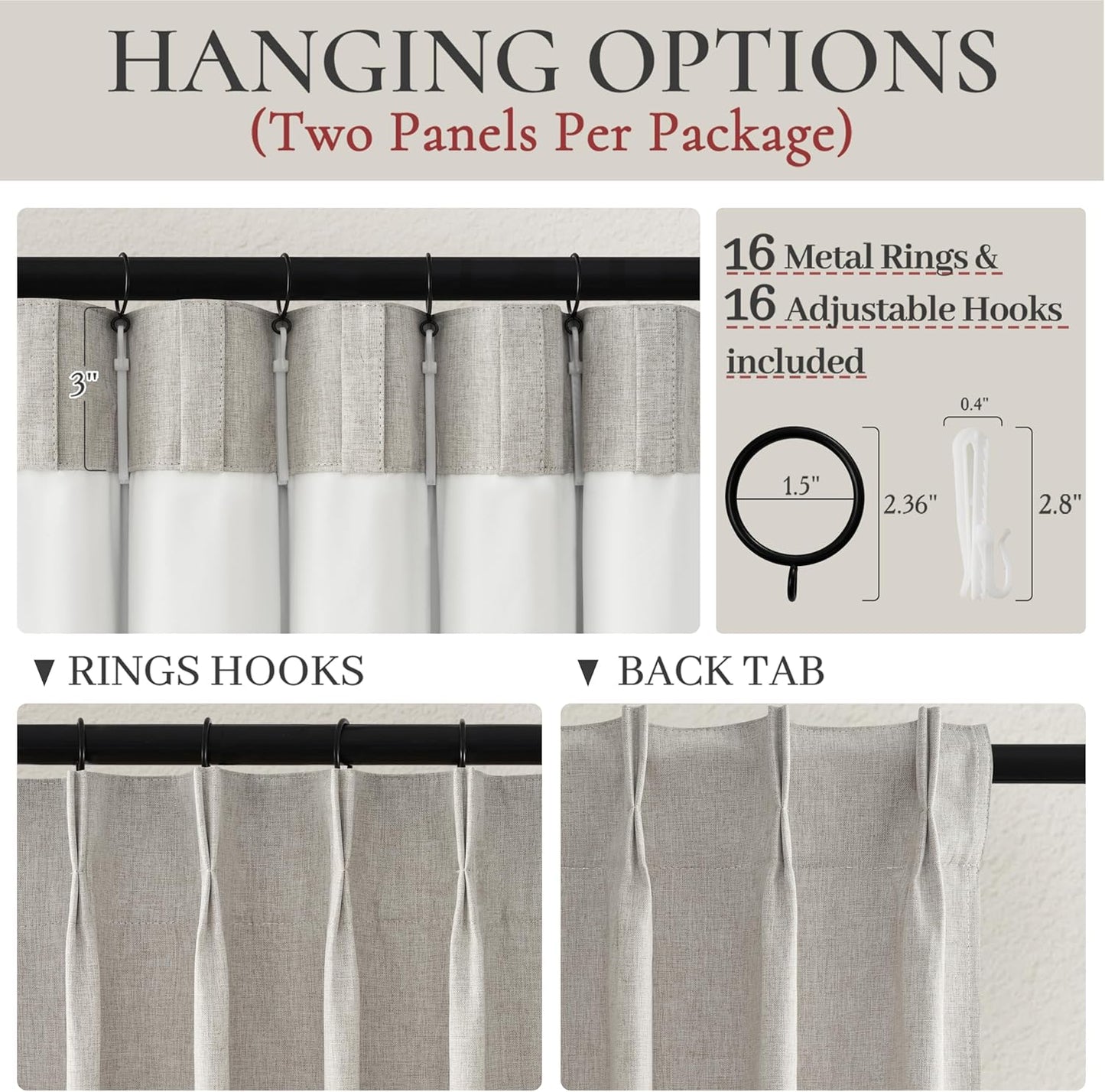 Natural Melange Taupe Blackout Curtains 102 Inch Long Flax Linen Viral Curtain with Pinch Pleat Clips&Hooks, Floor to Ceiling for Living Room Cooling Drapes for Summer Heat (40"W x 102"L x 2Panels)