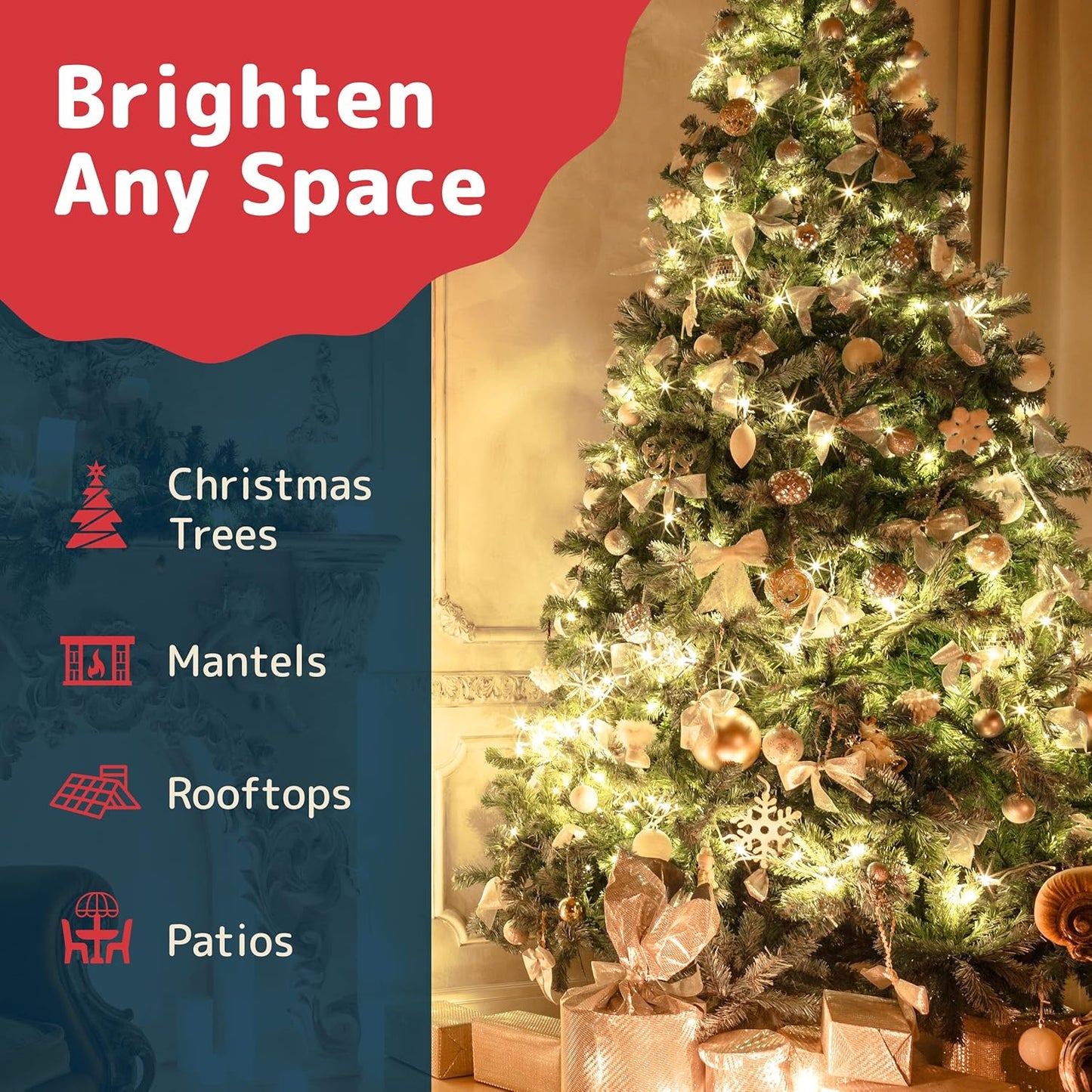 PREXTEX 200 Count Clear Christmas Lights - 40 ft Warm White Xmas Lights String Bulbs with White Wire for Indoor and Outdoor Holiday Decor, Trees and More