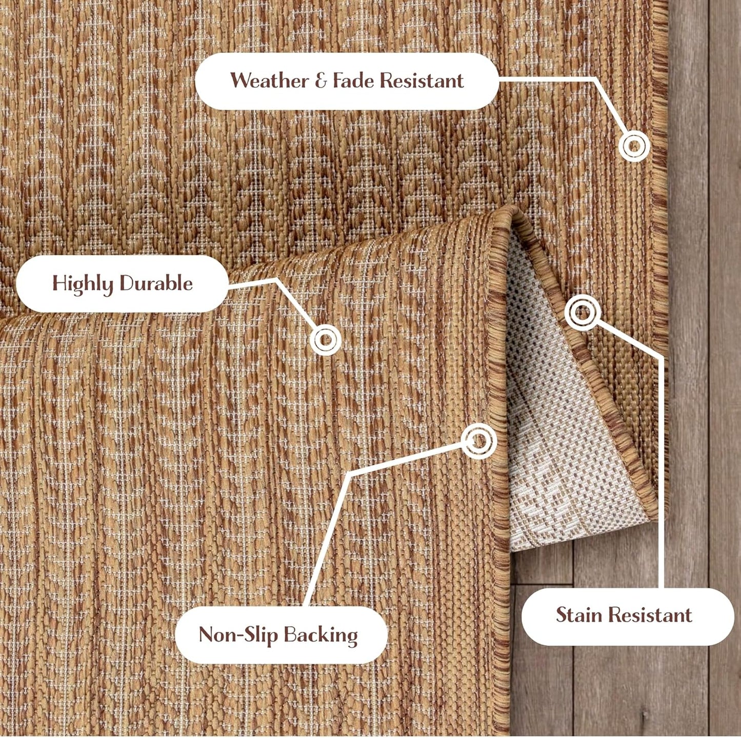 Adiva Rugs Outdoor Indoor Area Rug, Weather Resistant, Easy to Clean, Stain Resistant Floor Mat for Dining Room, Backyard, Deck, Patio (Wooden, 2'6" x 7')