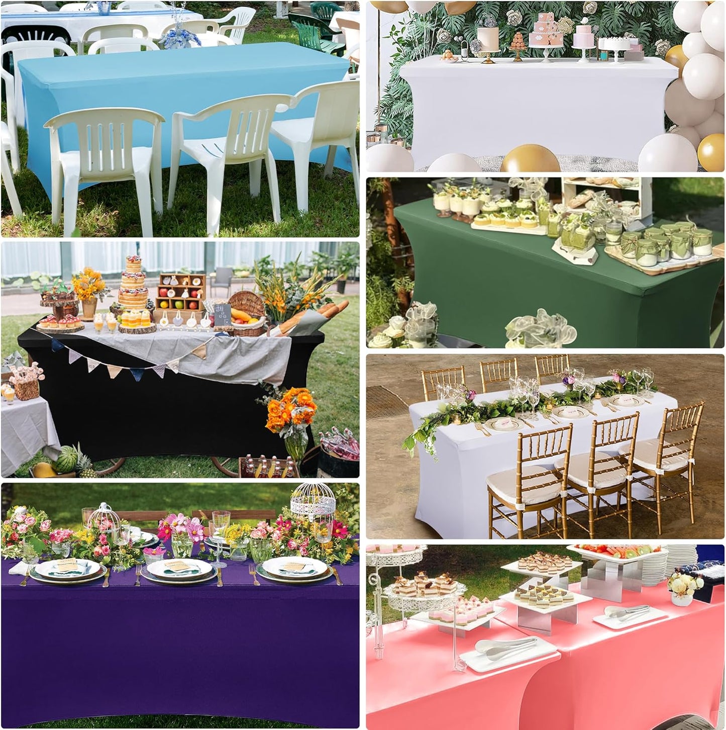 Obstal 4ft Stretch Spandex Table Cover for Standard Folding Tables - Universal Rectangular Fitted Tablecloth Protector for Wedding, Banquet and Party