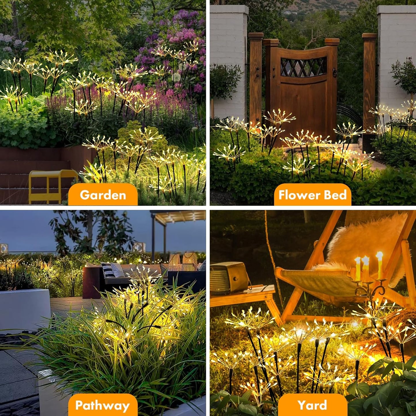 Kwaiffeo Solar Garden Lights Outdoor: Waterproof 2 Modes Twinkling Fireworks Light, Solar Lights for Outside Yard Pathway Garden Decor - Mothers Day Gardening Gifts for Women, Warm White -6Pack