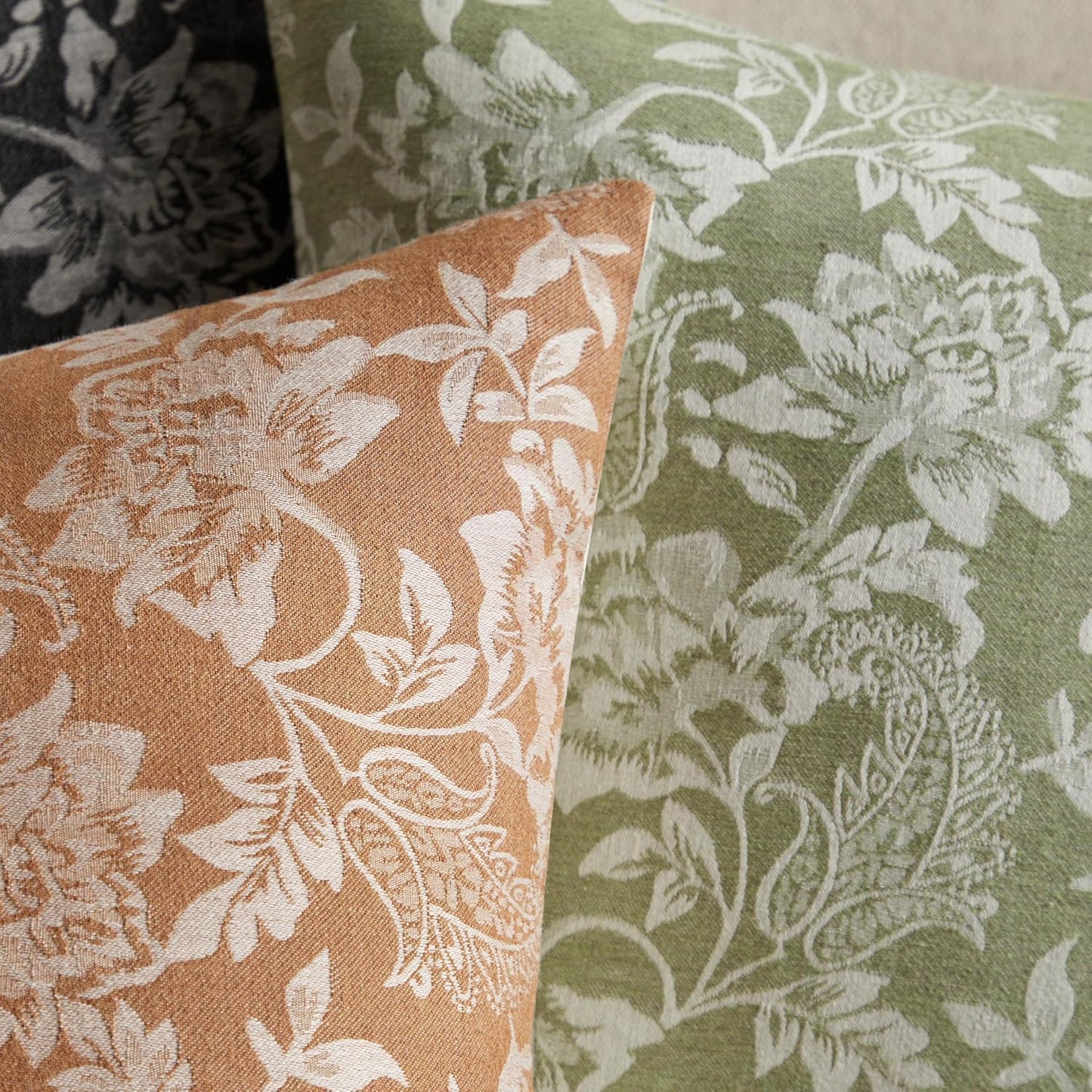Floral Jacquard Throw Pillow Covers Set of 2, Background/Caramal 24x24 Inch, Farmhouse Decorative Cotton Caramal Cushion Covers for Sofa Bed Living Room Home Decor