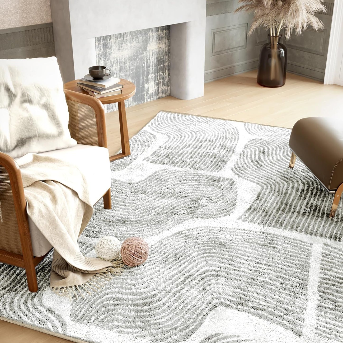 Zen Garden Area Rug - Ultra Soft Area Rug 3x5, Non Slip, Stain Resistant Living Room Rug, Washable Area Rugs for Living Room, Rugs for Bedroom (Gray, 3x5)