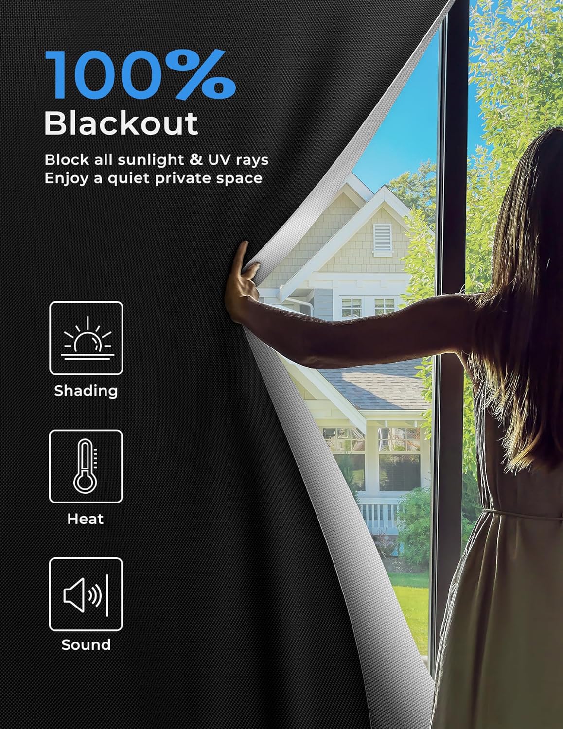 Sumobaby Blackout Curtains for Bedroom Portable 72”x59”Black Out Window Cover with Heat-Resistant Hook&Loop Tape,100% Blackout Shades,NoDrill Blinds for Windows DIY Cut Fit for Nursery&Dorm Room,Black