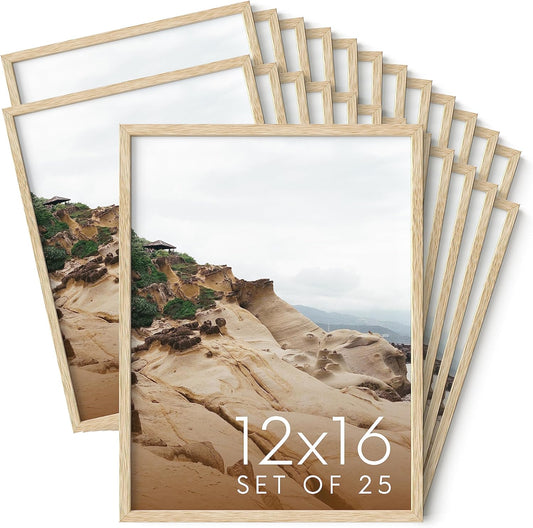 Haus and Hues 12x16 Natural Oak Wood Picture Frames Set of 25 - Premium Bulk Picture Frames 12x16 Bundle - Elegant Gallery Wall Frame Set for Posters, Art Display - Ideal for Wall Decor in Home &
