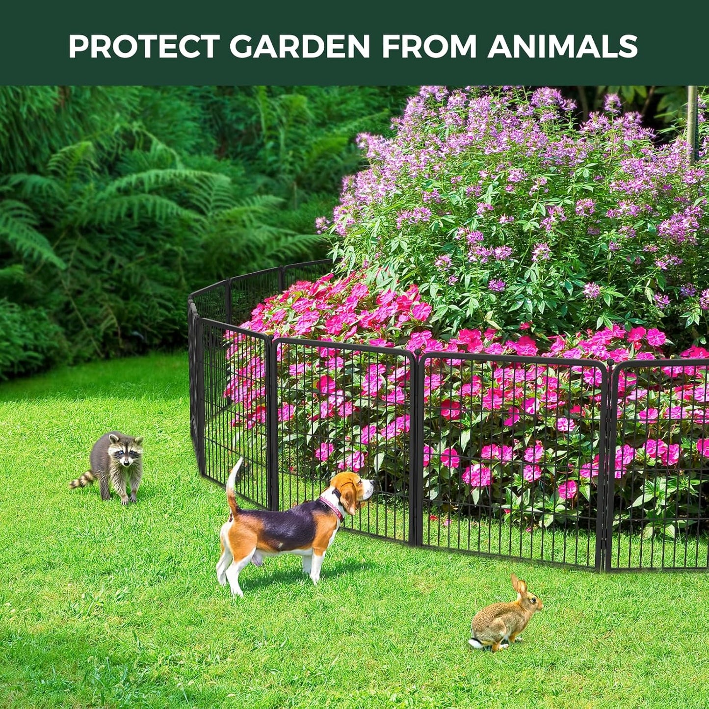 FXW Garden Fence Outdoor for The Yard – 32in(H) x 36.0ft(L) Heavy Duty Metal Animal Barrier for Dog and Rabbit, Decorative Dog Fence, 16 Panels, Black