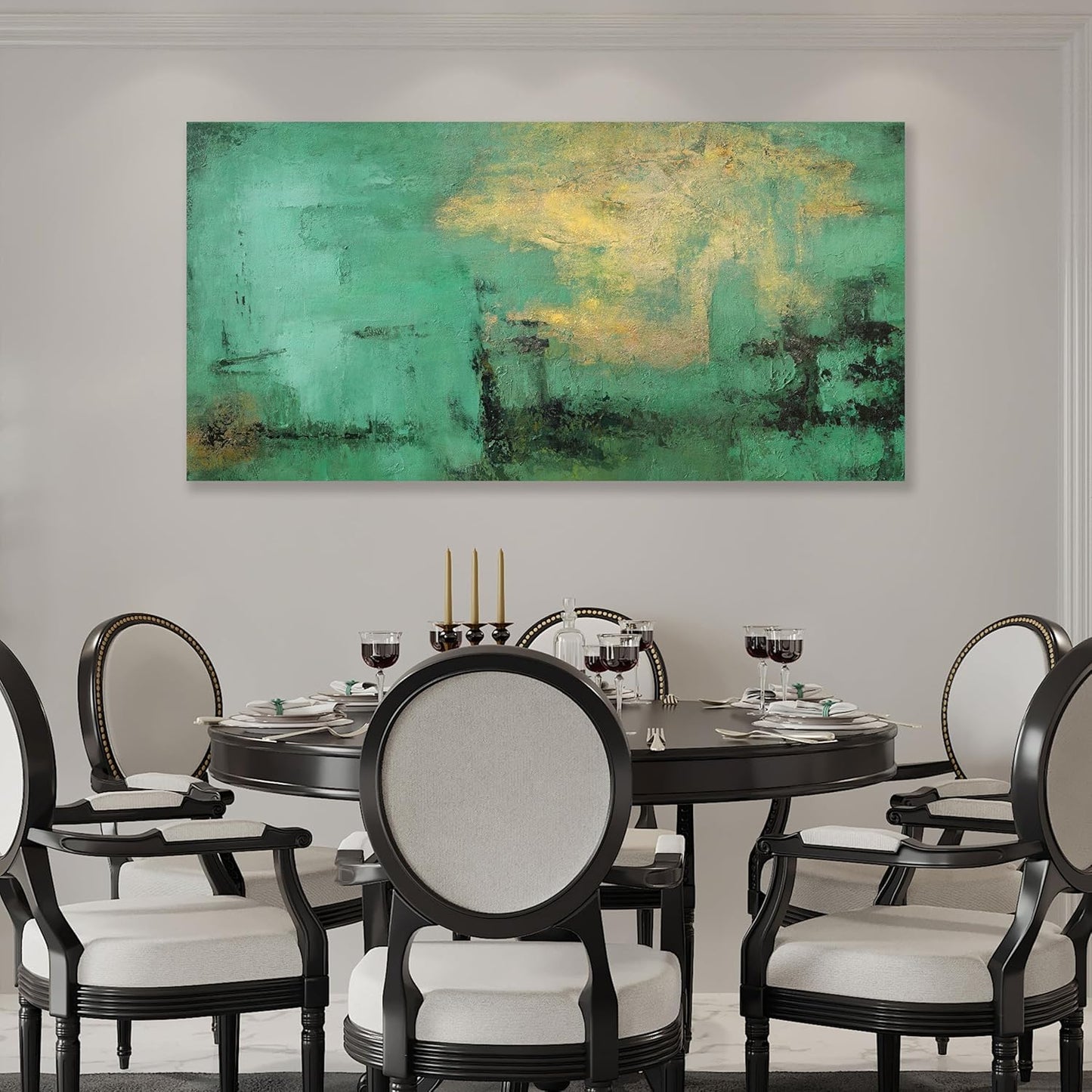 Glvzygy Abstract Wall Art Green and Gold Vintage Abstract Canvas Wall Decor Artwork Paintings Suitable for Living Room Bedroom Office Home Wall Decor 29"x58"