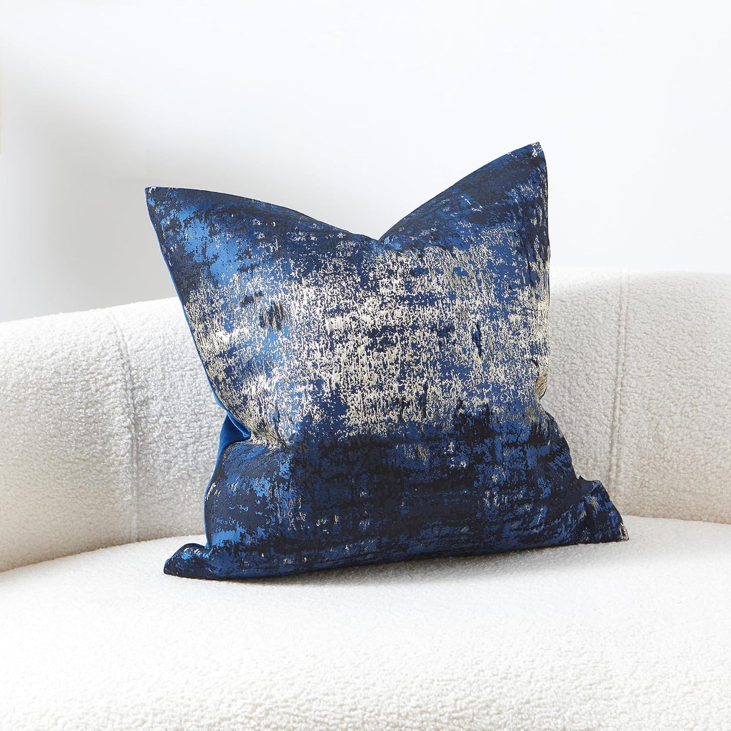 THE-TINOART Navy Gold Jacquard Pillow Cover 22x22 - Reversible Design with Gold Thread Embroidery, Luxury Velvet Back for Sofa & Bed Decor
