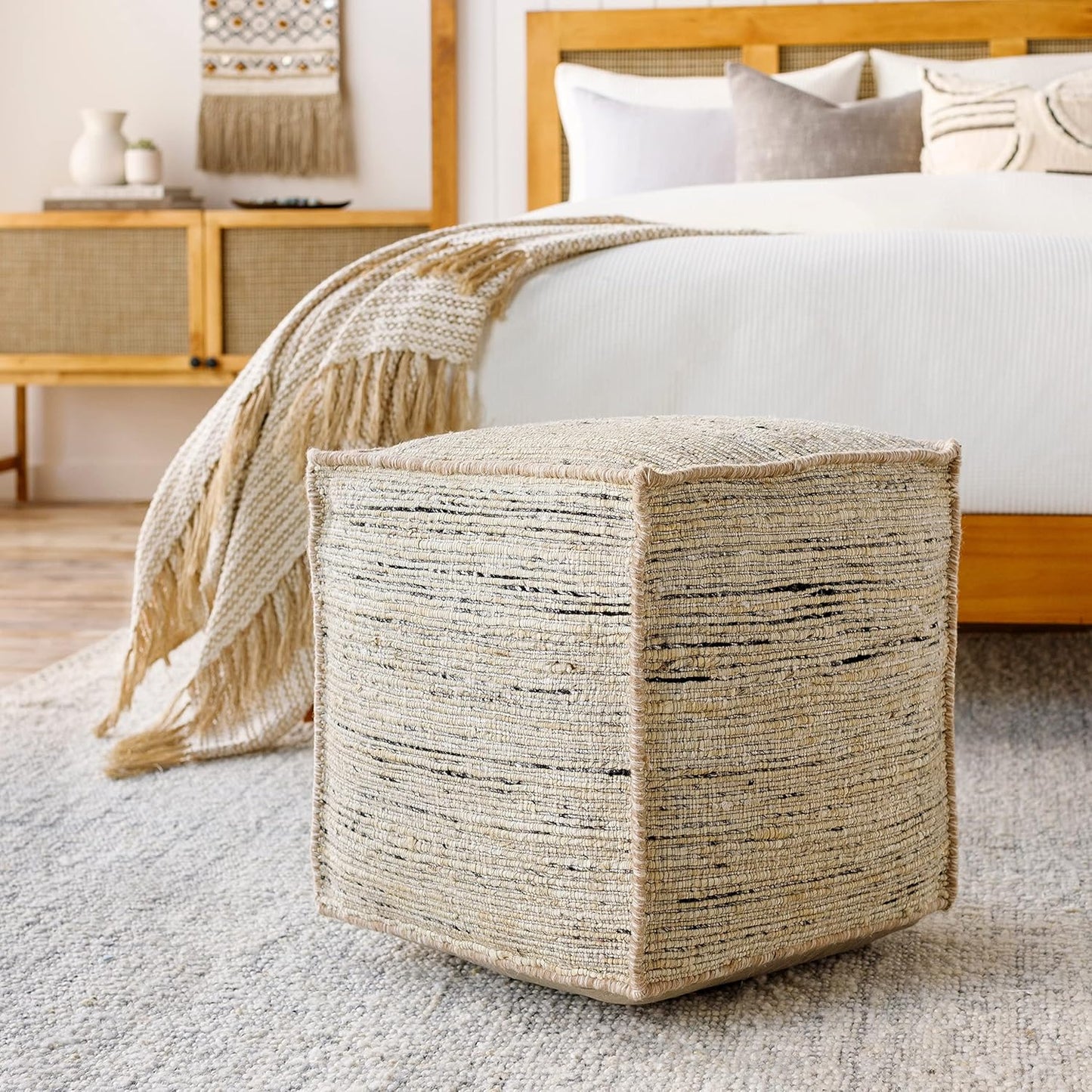 Mark&Day Pouf Ottoman, Langenzersdorf Natural Fiber Butter Cube Pouf Foot Rest for Living Room, Bedroom and Boho Home Decor (18"x18"x18")