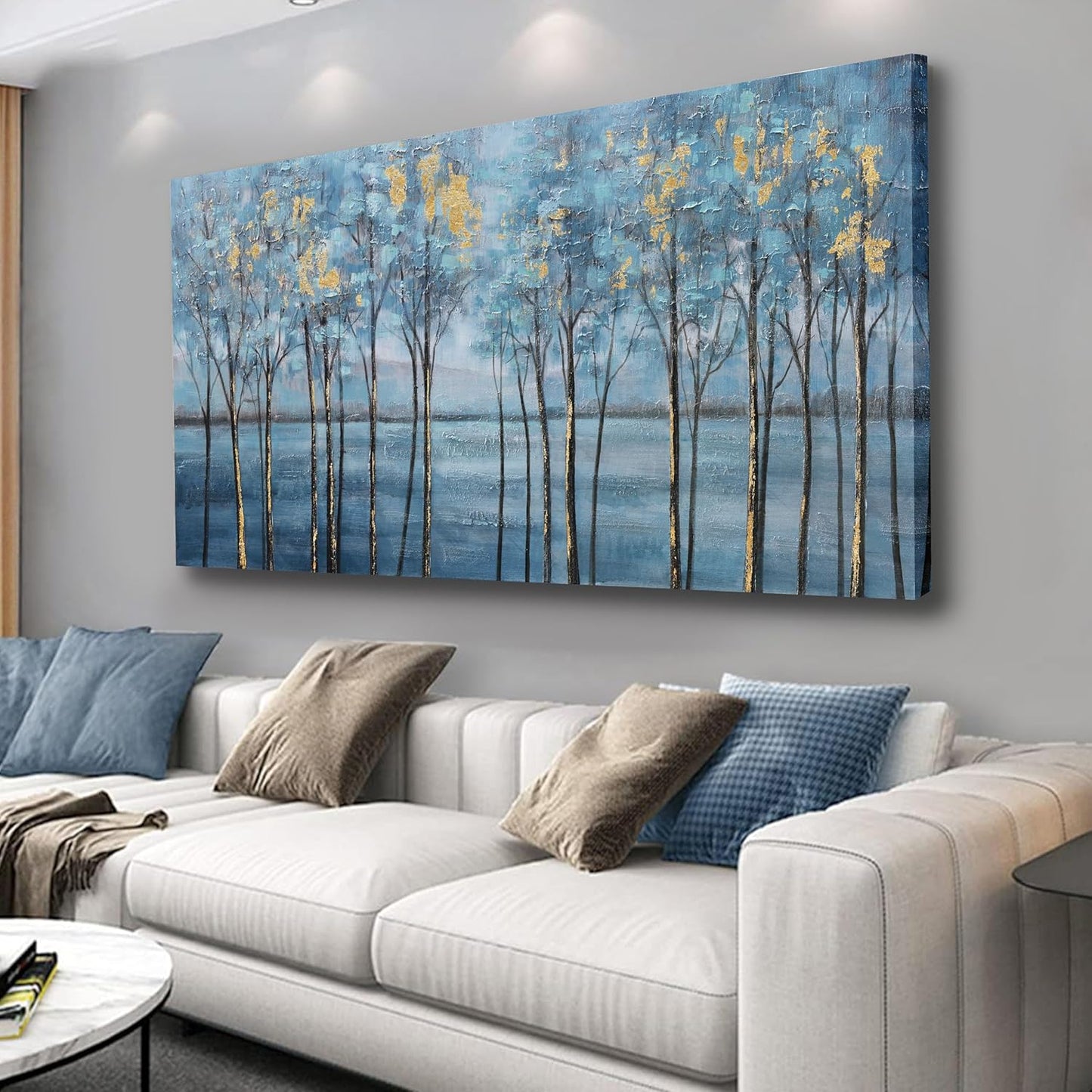Belmrxne Tree Canvas Wall Art Modern Blue Artwork Hanging Aesthetic Canvas Painting Pop Art Wall Decor for Living Room Bedroom Dining Room Office Home Decor 24x48inch