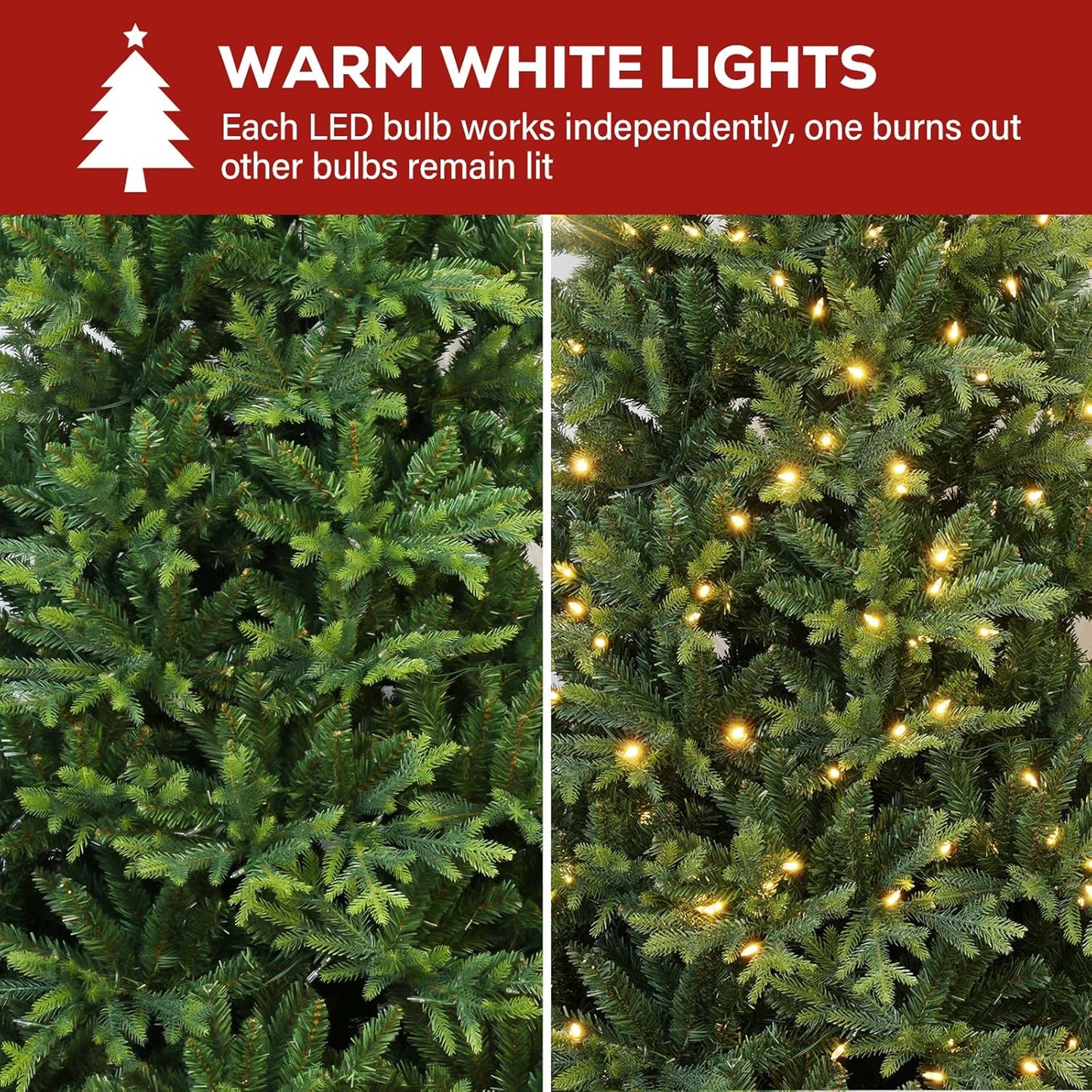 Hykolity 7.5 ft Prelit Artificial Christmas Tree, 2933 PE&PVC Branch Tips, 450 Warm White LED Lights, Metal Stand and Hinged Branches