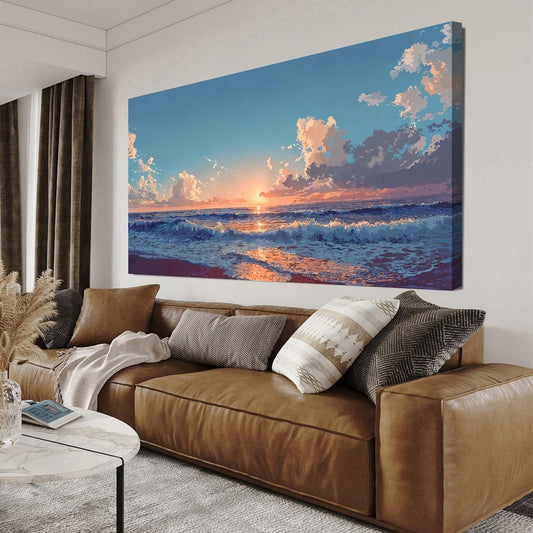 Canvas Wall Art Decor Blue Beach Wall Art Decorations Canvas Art Prints Wall Pictures For Living Room Artwork For Walls Art Decor Wall Pictures For Bedroom Office Wall Hanging Decor 20" X 40"