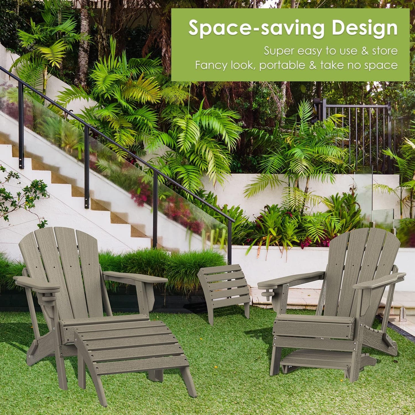 GREENVINES Adirondack-Ottoman | Wood Grain | HDPE Plastic | Outdoor Footrest | All Weather | Foot Rest | Foot Stool | Desert Brown | for Adirondack Chair