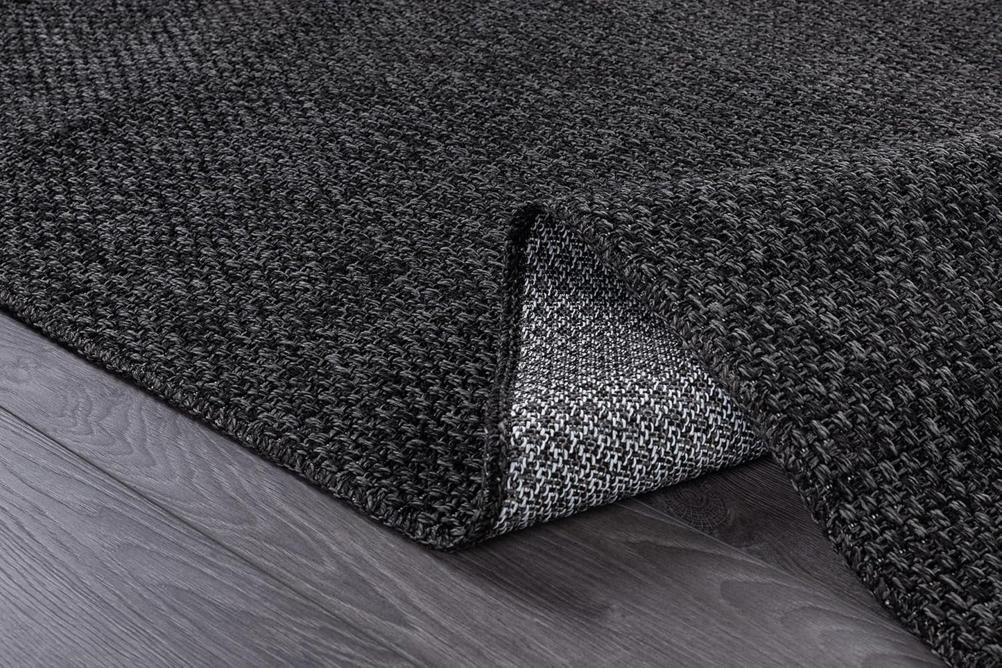 CAMILSON Easy Jute Rug 8x10, Indoor Outdoor Dark Gray Black Farmhouse Area Rugs for Living Room Patio and Kitchen Rug Solid Boho Woven Design Easy-Cleaning Washable Outside Carpet Alfombras (8 x 10)