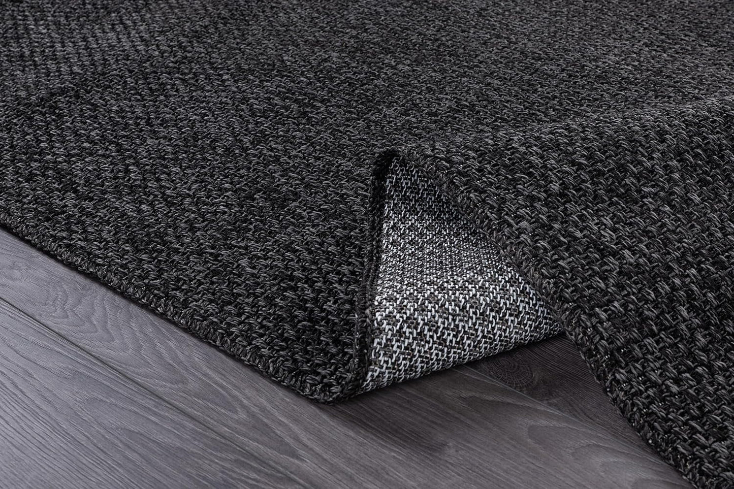 CAMILSON Easy Jute Rug 4x6, Indoor Outdoor Dark Gray Black Farmhouse Area Rugs for Living Room Patio and Kitchen Rug, Solid Boho Woven Design, Easy-Cleaning, Washable Outside Carpet Alfombras (4 x 6)