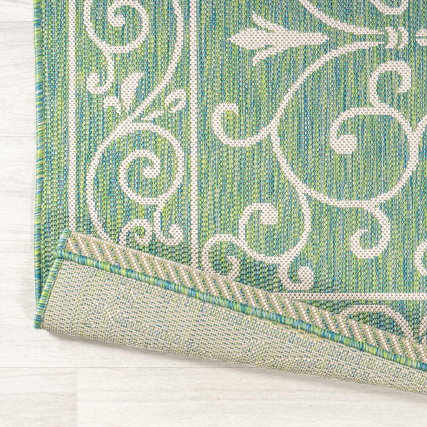 JONATHAN Y Vintage Filigree Indoor Outdoor Area Rug 8X10 Green/Ivory, Charleston Textured Weave for Backyard, Patio, Porch, Easy-Cleaning, High Traffic, Pet-Friendly, Non-Shedding (SMB106K-8)