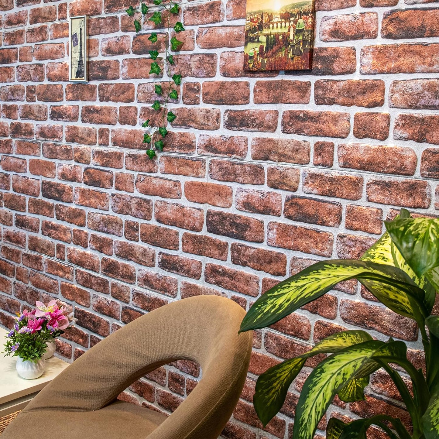 Dundee Deco 3D Wall Panels Faux Brick - Cladding, Mahogany Stone Look Wall Paneling, Styrofoam Facing for Living Room, Kitchen, Bathroom, Balcony, Bedroom, Sample, Size 10 x 10 in.