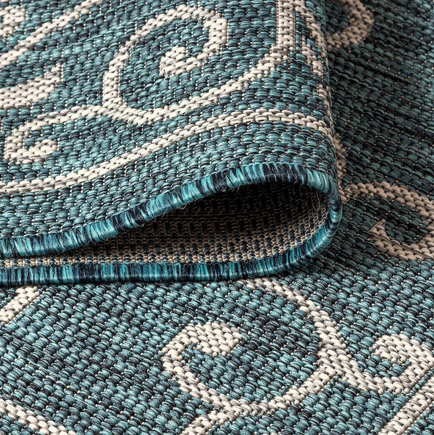 JONATHAN Y Vintage Filigree Indoor Outdoor Area Rug 4X6 Teal/Gray, Charleston Textured Weave for Backyard, Patio, Porch, Easy-Cleaning, High Traffic, Pet-Friendly, Non-Shedding (SMB106F-4)