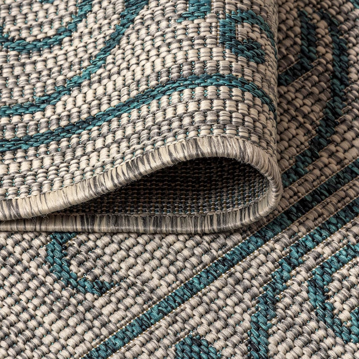 JONATHAN Y Vintage Filigree Indoor Outdoor Octagon Area Rug 5 Ft Gray/Teal, Charleston Textured Weave for Backyard, Patio, Porch, Easy-Cleaning, High Traffic, Pet-Friendly, Non-Shedding SMB106E-5TGN